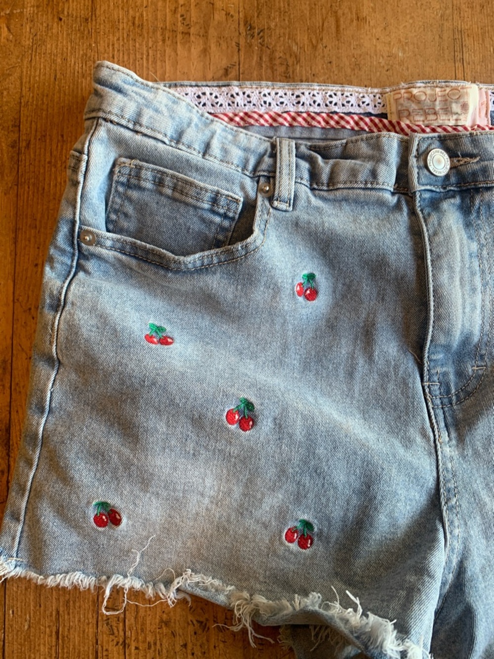 Project Rebel Cherry Embroidered Denim Shorts - Picture 15 of 16